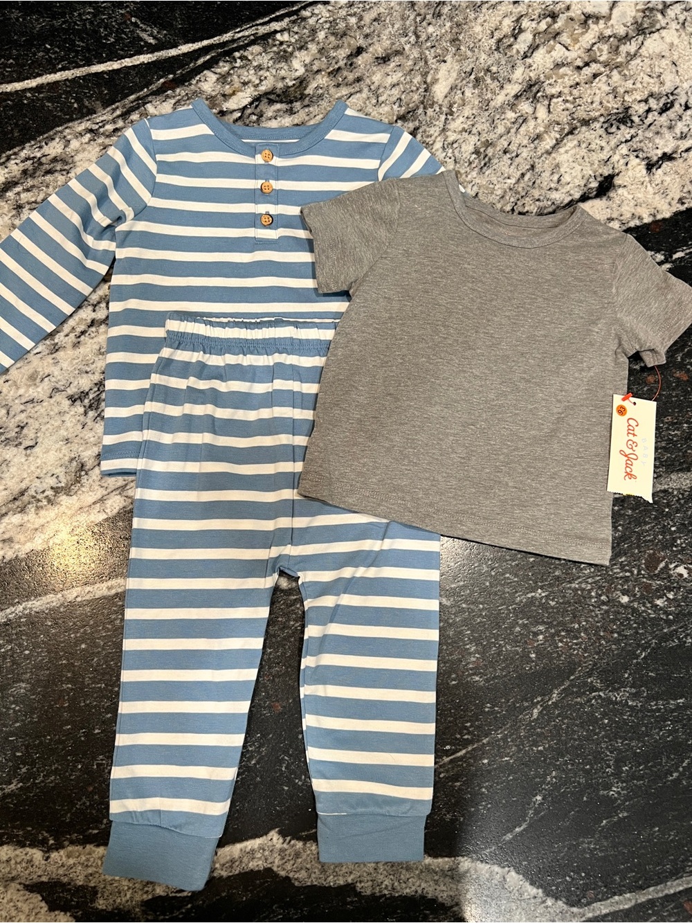 Cat & Jack 3-Piece Outfit Set 6–9M Blue Stripe Top, Pants & Gray Tee